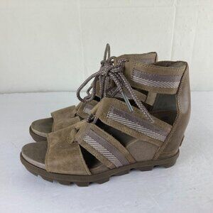 Sorel Sandals Womens Sz 7 Joanie II Gladiator Brown Leather Lace Up Wedge Shoe